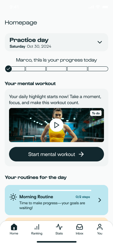 Athlete daily practice screen