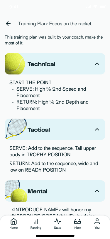 Athlete training plan screen